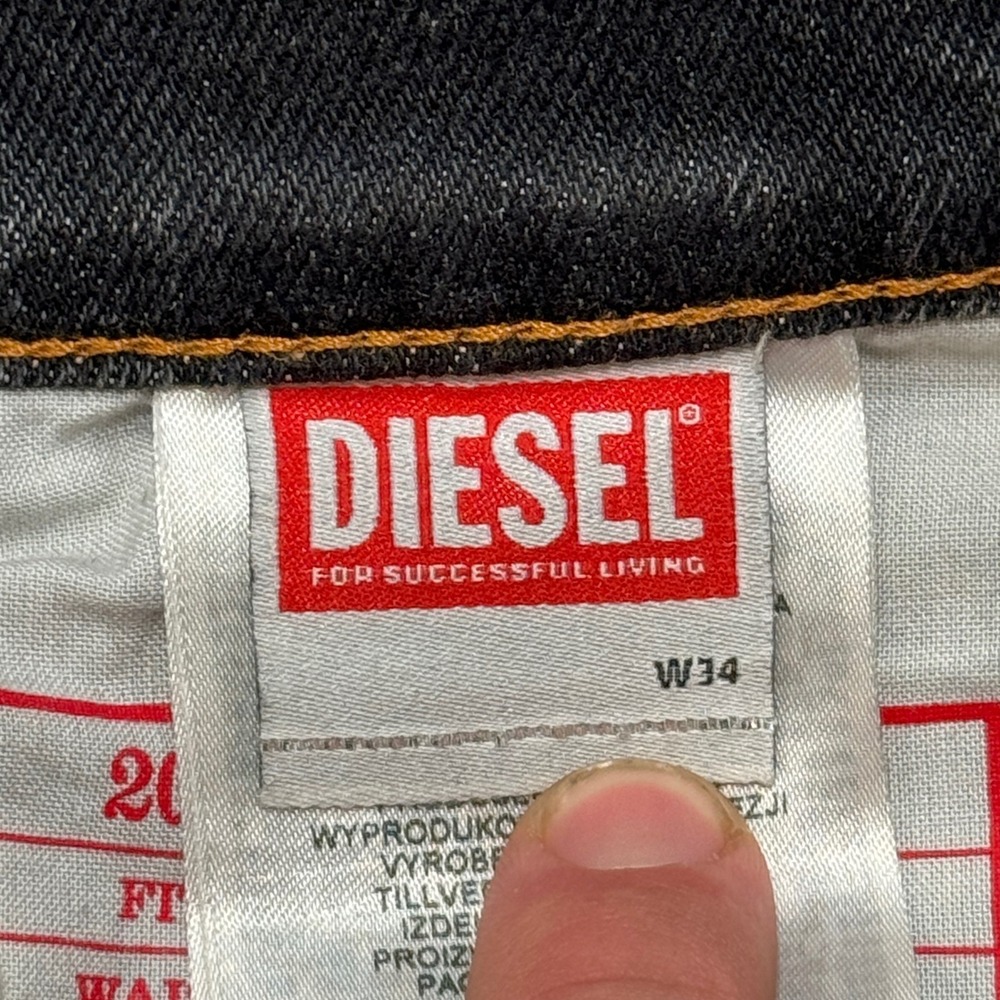 Diesel Jeans Men's 34 Black Faded Button Fly Straight Leg Whiskered Streetwear - Picture 9 of 11